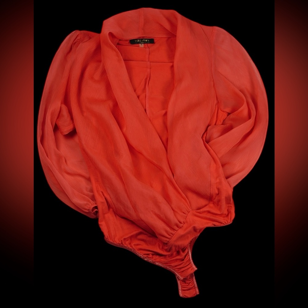 Valiant Paris Red Wrap-Style Bodysuit Blouse – Size M - Picture 9 of 17